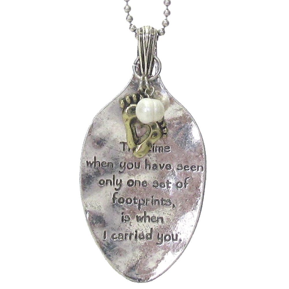 29" Long Chain Footprints Scripture Pearl Charm I Carried You When Necklace